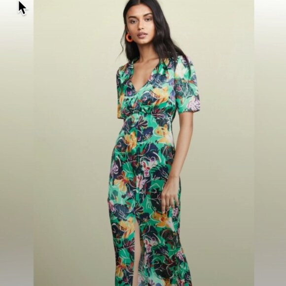 Saloni Eden Green Floral Silk Midi Dress - Picture 5 of 10
